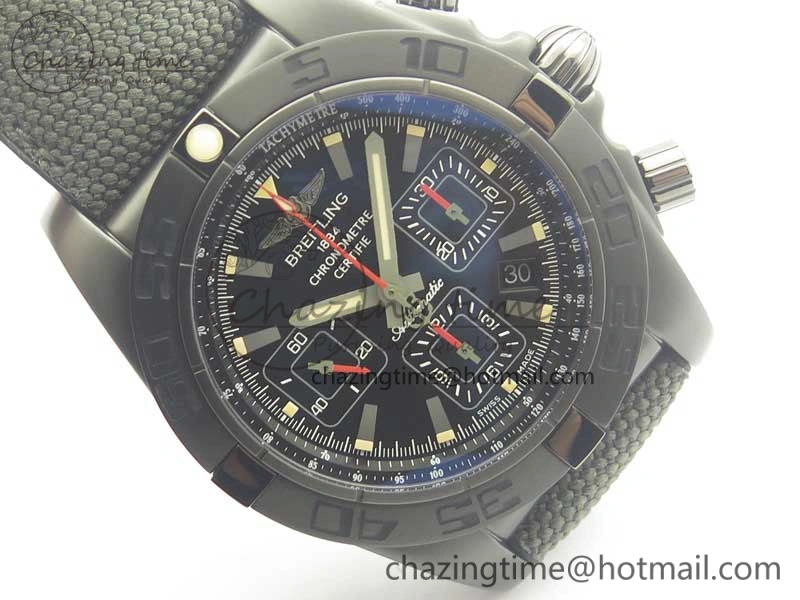 Chronomat 44mm Blacksteel GF 1:1 Special Edition Black Dial on Black Rubber Strap A Bold 5614