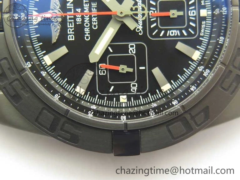 Chronomat 44mm Blacksteel GF 1:1 Special Edition Black Dial on Black Rubber Strap A Bold 5614