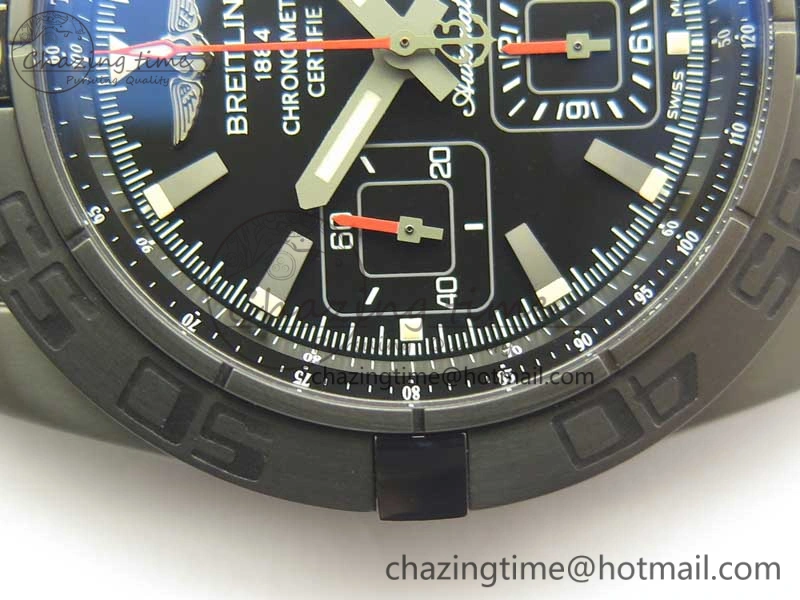Chronomat 44mm Blacksteel GF 1:1 Special Edition Black Dial on Black Rubber Strap A Bold 5614