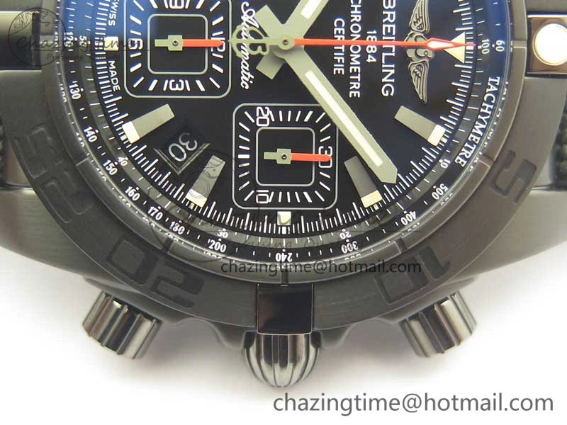 Chronomat 44mm Blacksteel GF 1:1 Special Edition Black Dial on Black Rubber Strap A Bold 5614