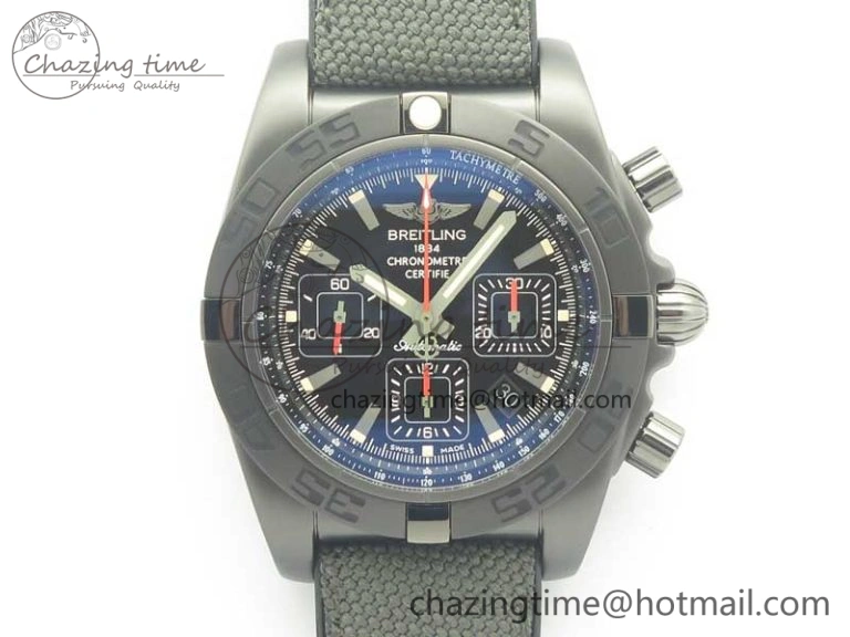Chronomat 44mm Blacksteel GF 1:1 Special Edition Black Dial on Black Rubber Strap A Bold 5614