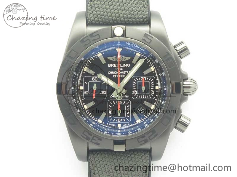 Chronomat 44mm Blacksteel GF 1:1 Special Edition Black Dial on Black Rubber Strap A Bold 5614