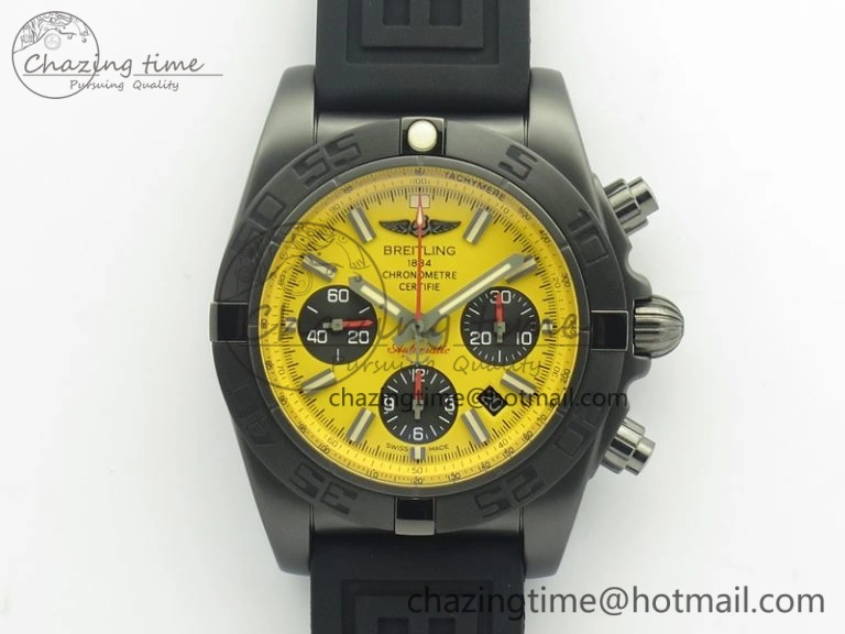 Modern Chronomat 44mm Blacksteel GF 1:1 Special Edition Yellow Dial On Black Rubber Strap A 5642