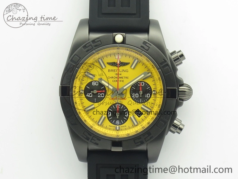 Modern Chronomat 44mm Blacksteel GF 1:1 Special Edition Yellow Dial On Black Rubber Strap A 5642