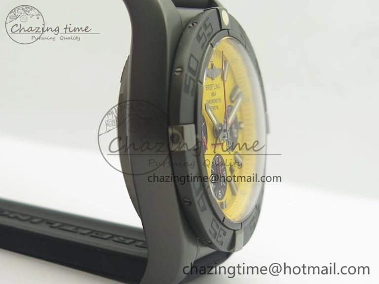 Modern Chronomat 44mm Blacksteel GF 1:1 Special Edition Yellow Dial On Black Rubber Strap A 5642