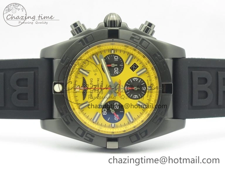 Modern Chronomat 44mm Blacksteel GF 1:1 Special Edition Yellow Dial On Black Rubber Strap A 5642