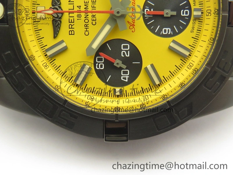 Modern Chronomat 44mm Blacksteel GF 1:1 Special Edition Yellow Dial On Black Rubber Strap A 5642