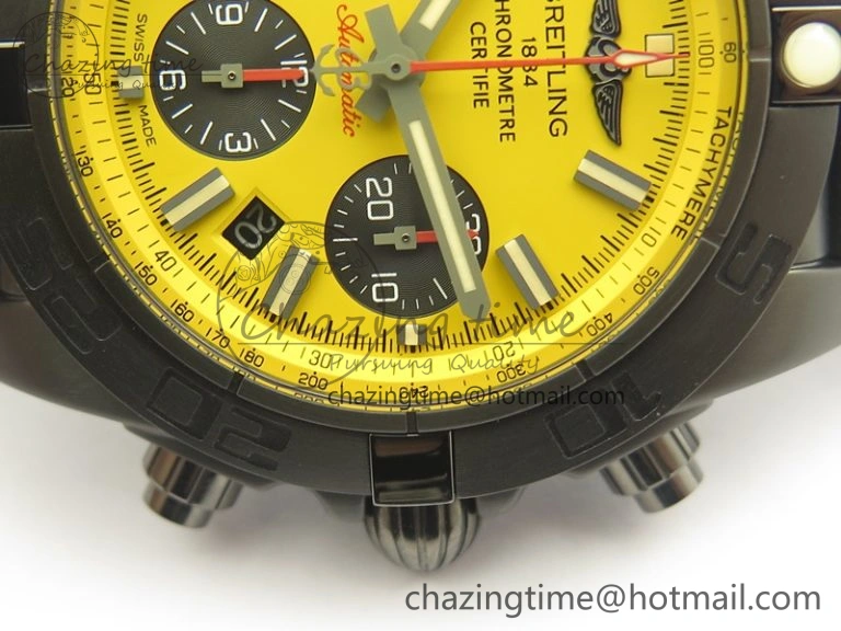 Modern Chronomat 44mm Blacksteel GF 1:1 Special Edition Yellow Dial On Black Rubber Strap A 5642
