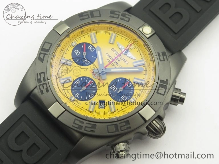 Modern Chronomat 44mm Blacksteel GF 1:1 Special Edition Yellow Dial On Black Rubber Strap A 5642