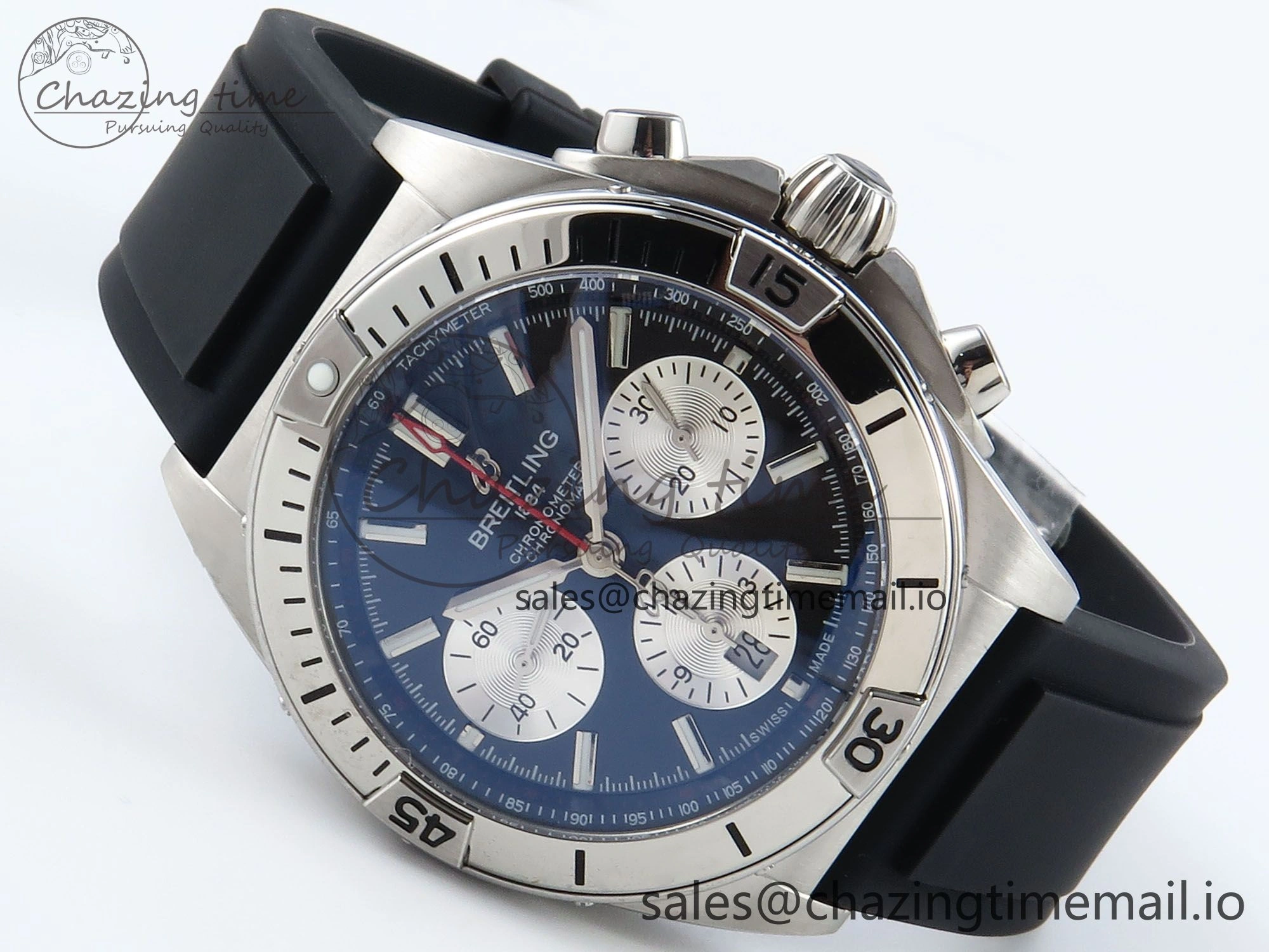 AllSeason Chronomat B01 42mm SS TF 1:1 Best Edition Black Silver Dial on Black Rubber Strap A7750 V 5450