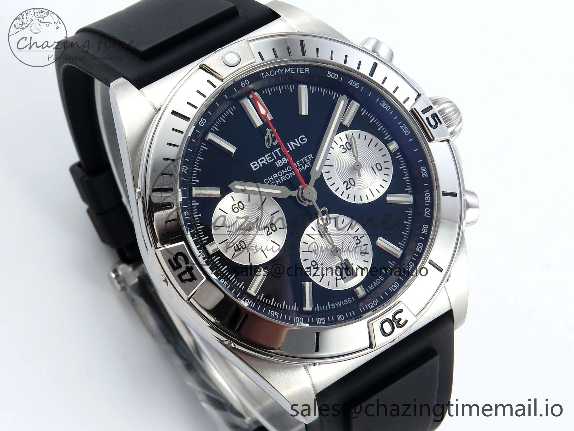 AllSeason Chronomat B01 42mm SS TF 1:1 Best Edition Black Silver Dial on Black Rubber Strap A7750 V 5450