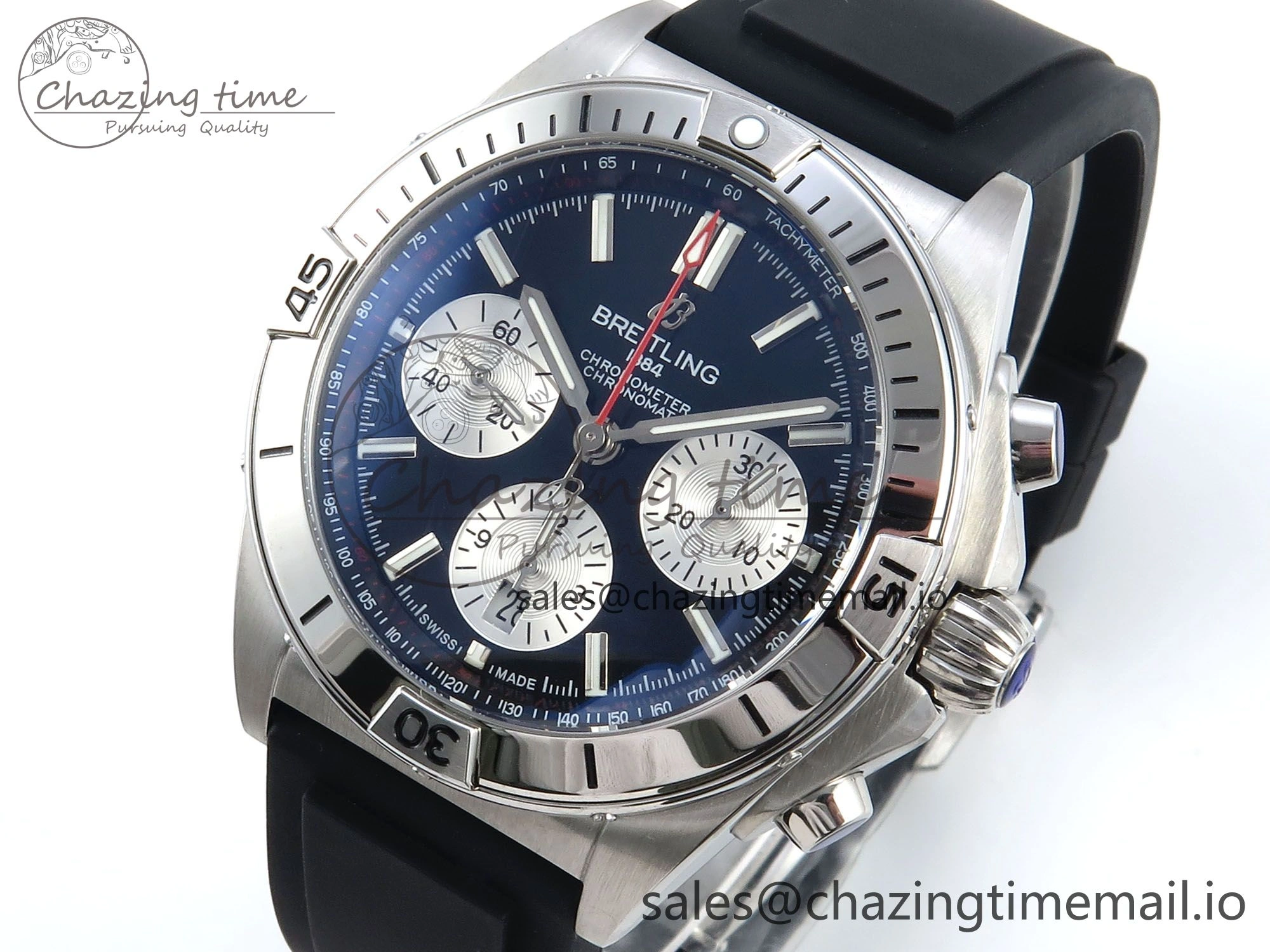 AllSeason Chronomat B01 42mm SS TF 1:1 Best Edition Black Silver Dial on Black Rubber Strap A7750 V 5450