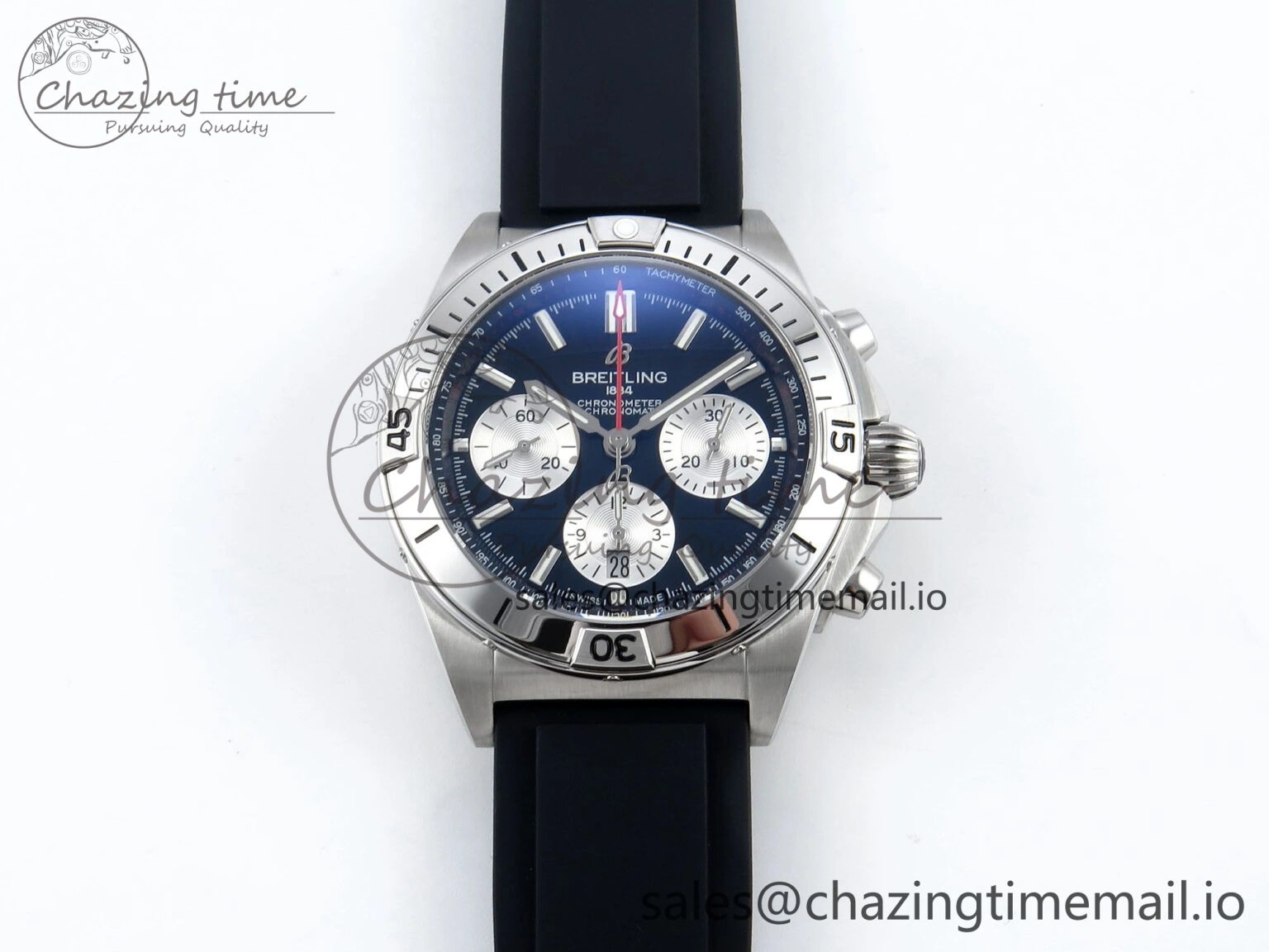 AllSeason Chronomat B01 42mm SS TF 1:1 Best Edition Black Silver Dial on Black Rubber Strap A7750 V 5450