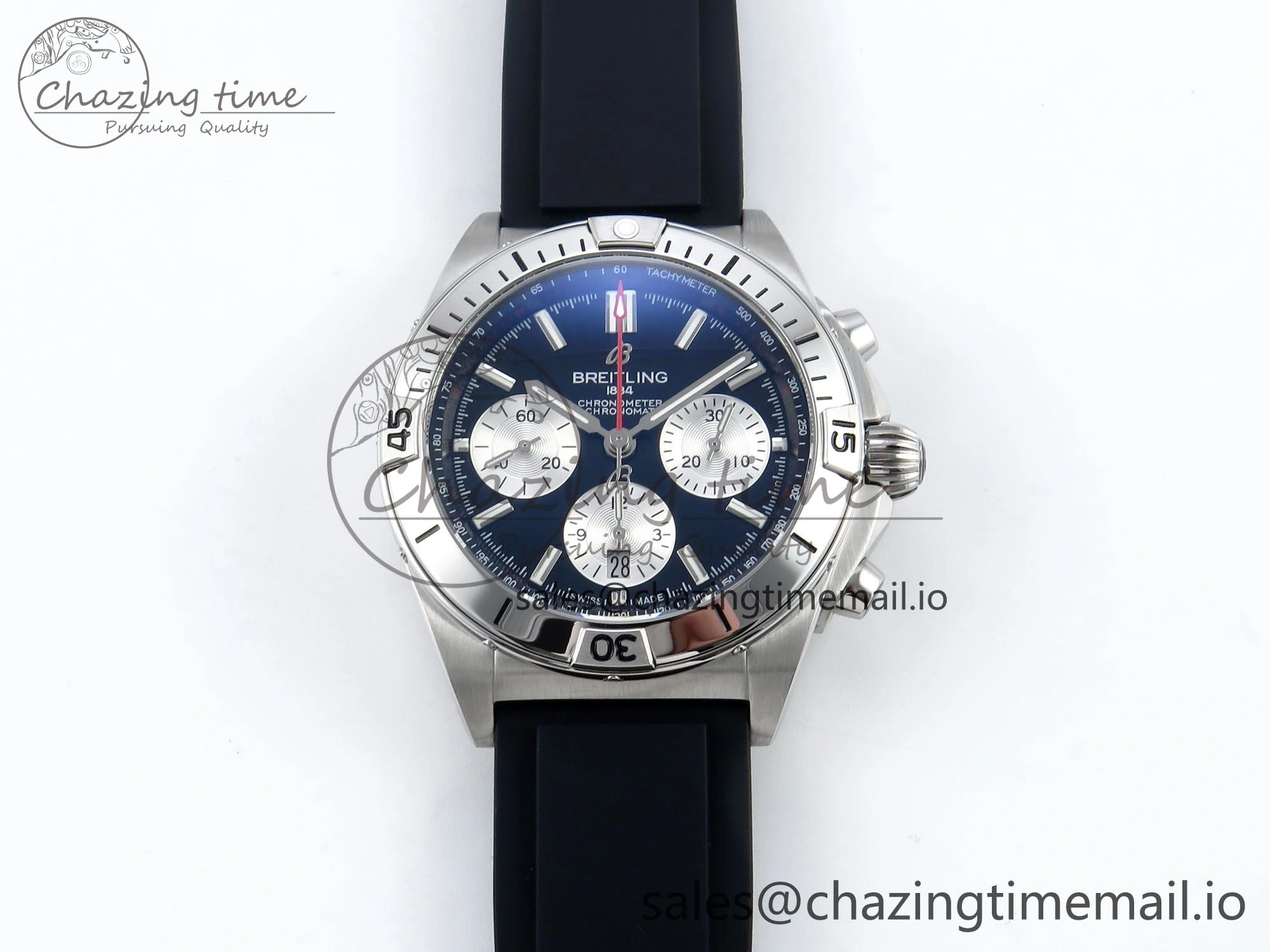 AllSeason Chronomat B01 42mm SS TF 1:1 Best Edition Black Silver Dial on Black Rubber Strap A7750 V 5450