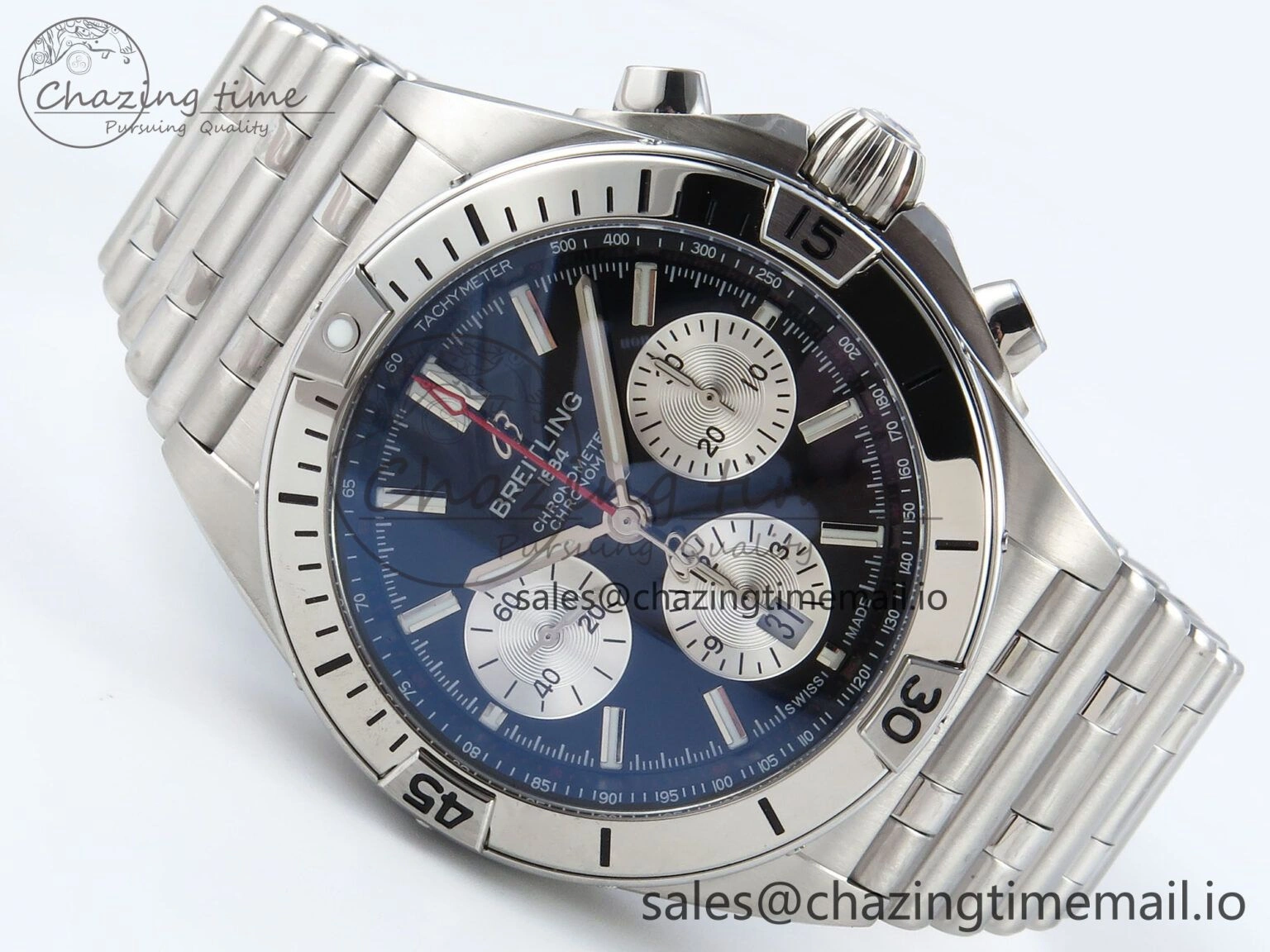 Lightweight Chronomat B01 42mm SS TF 1:1 Best Edition Black Silver Dial on SS Bracelet A7750 V 5466