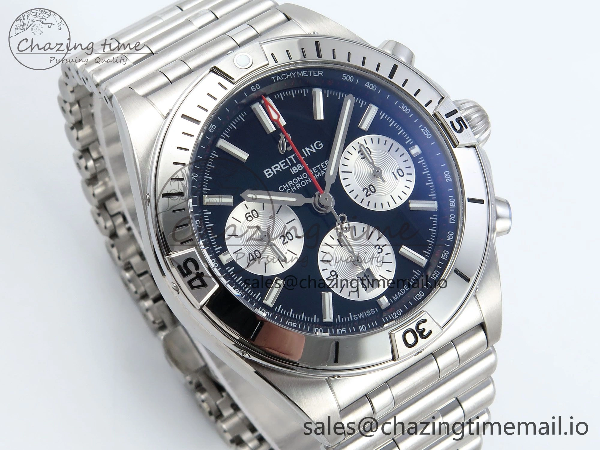 Lightweight Chronomat B01 42mm SS TF 1:1 Best Edition Black Silver Dial on SS Bracelet A7750 V 5466