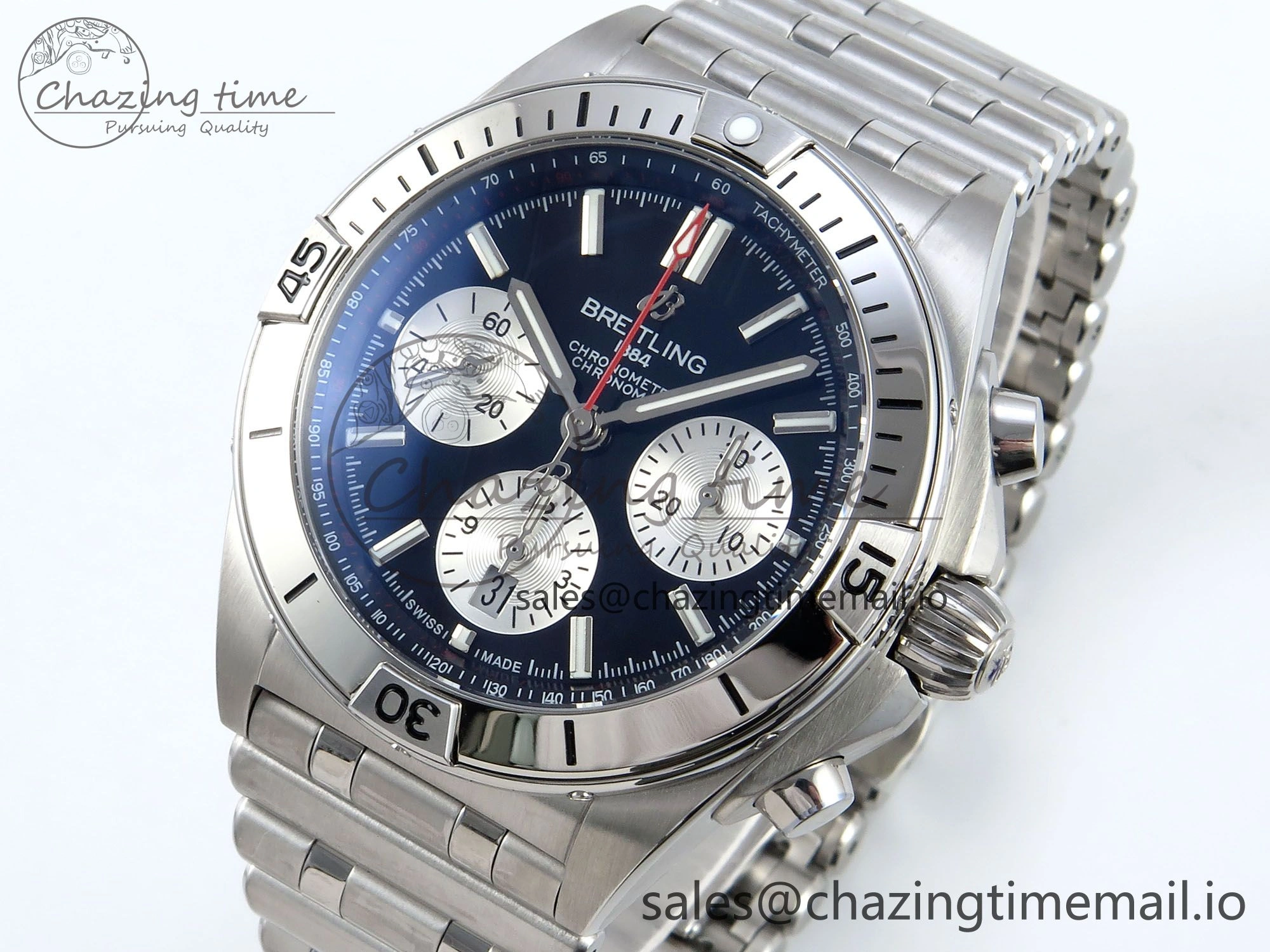 Lightweight Chronomat B01 42mm SS TF 1:1 Best Edition Black Silver Dial on SS Bracelet A7750 V 5466