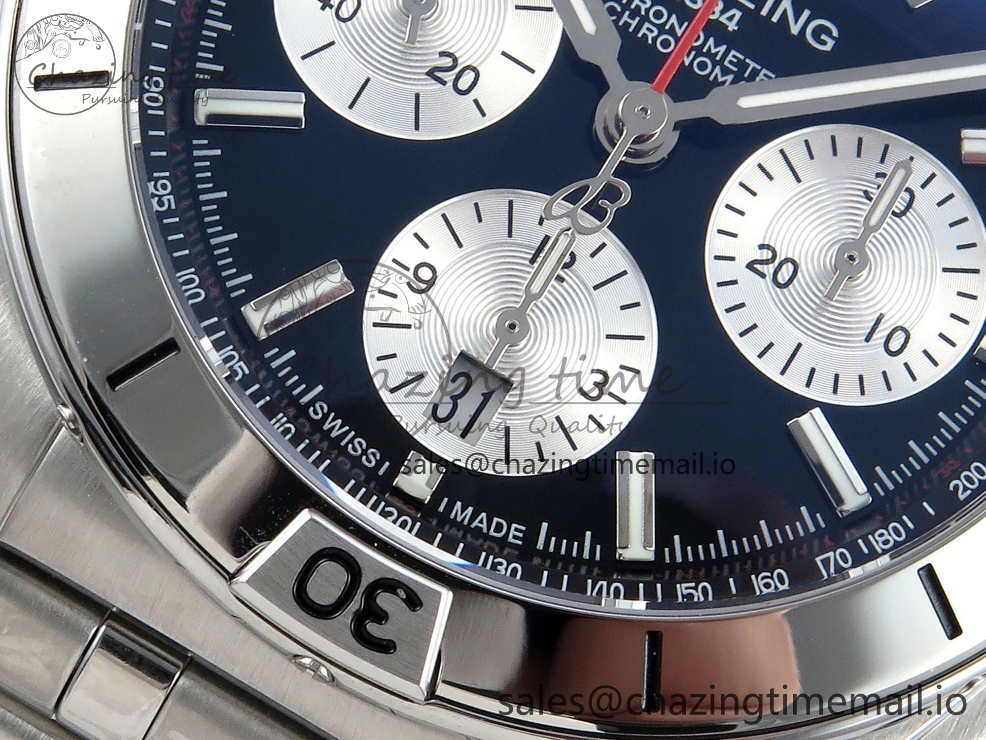 Lightweight Chronomat B01 42mm SS TF 1:1 Best Edition Black Silver Dial on SS Bracelet A7750 V 5466