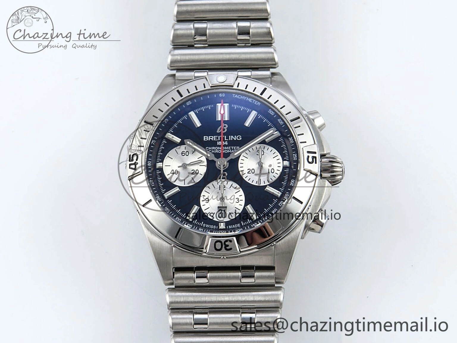 Lightweight Chronomat B01 42mm SS TF 1:1 Best Edition Black Silver Dial on SS Bracelet A7750 V 5466