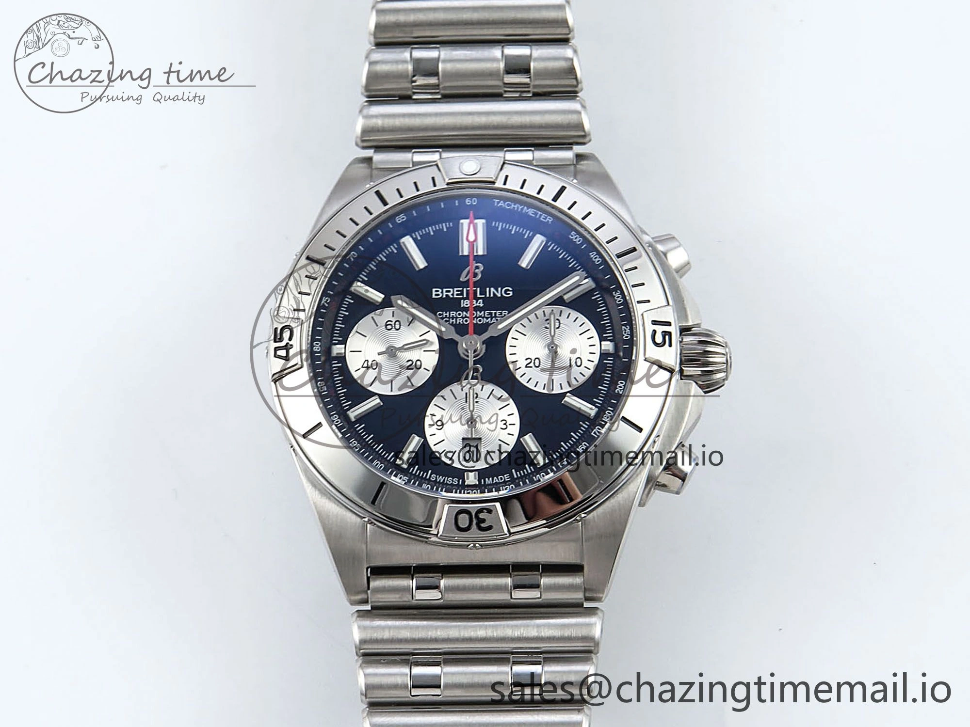 Lightweight Chronomat B01 42mm SS TF 1:1 Best Edition Black Silver Dial on SS Bracelet A7750 V 5466