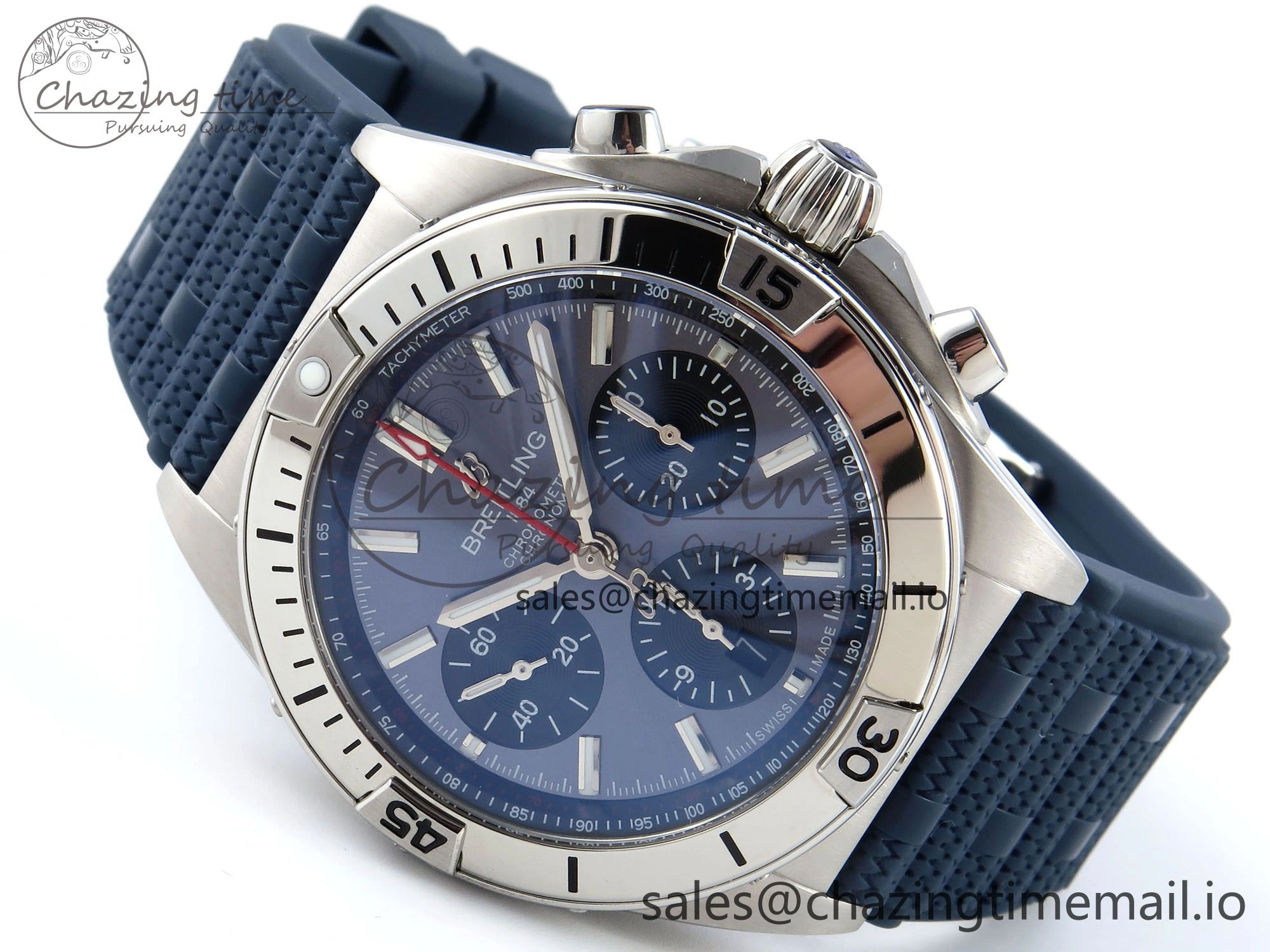 BestValue Chronomat B01 42mm SS TF 1:1 Best Edition Blue Dial on Blue Rouleaux Strap A7750 V 5439