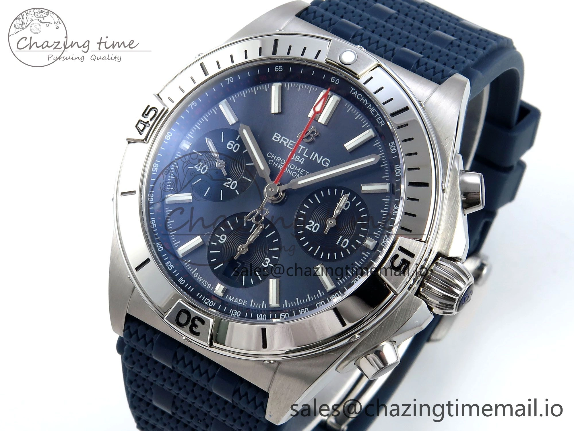 BestValue Chronomat B01 42mm SS TF 1:1 Best Edition Blue Dial on Blue Rouleaux Strap A7750 V 5439