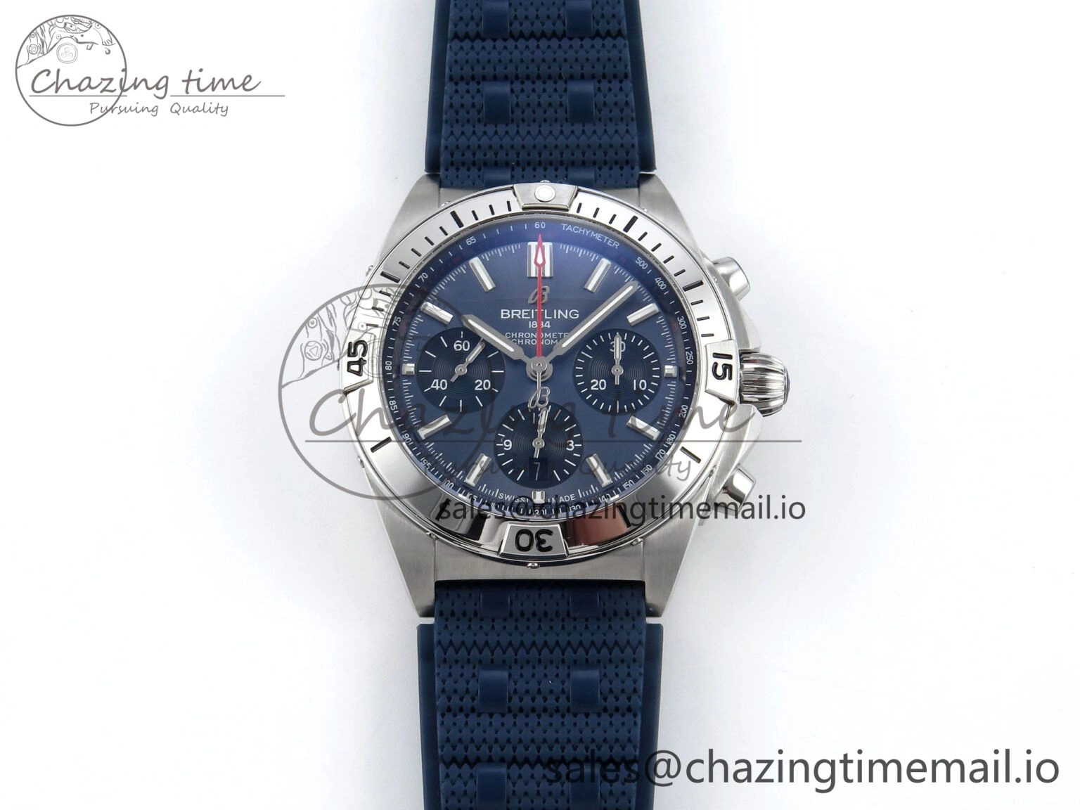 BestValue Chronomat B01 42mm SS TF 1:1 Best Edition Blue Dial on Blue Rouleaux Strap A7750 V 5439