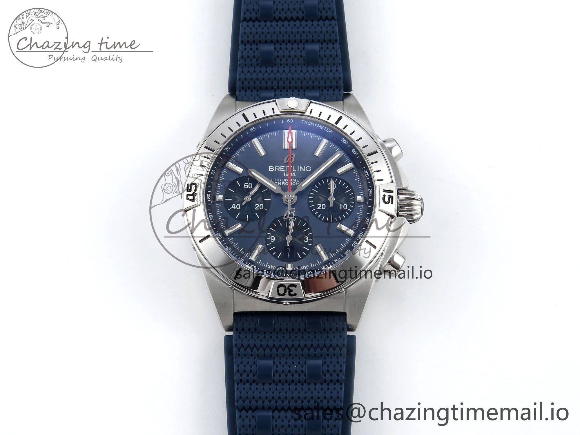 BestValue Chronomat B01 42mm SS TF 1:1 Best Edition Blue Dial on Blue Rouleaux Strap A7750 V 5439