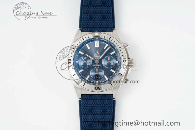WaterResistant Chronomat B01 42mm SS TF 1:1 Best Edition Blue Dial on Blue Rubber Strap A 5525