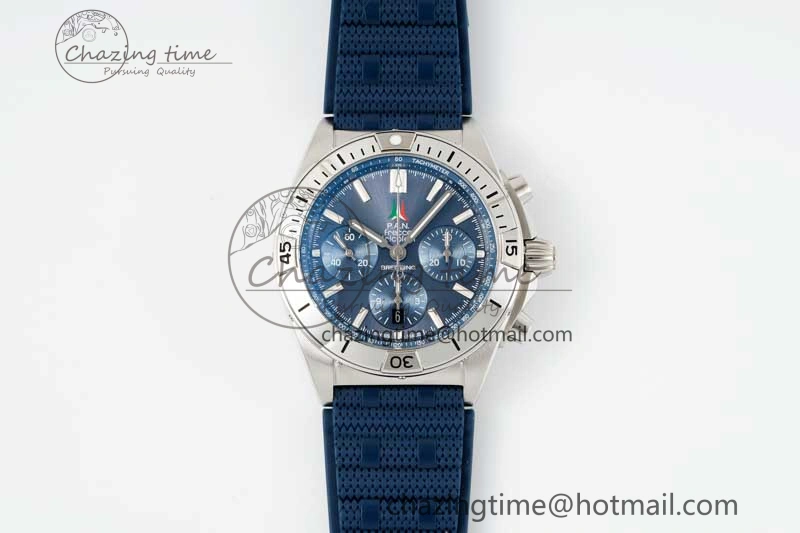 WaterResistant Chronomat B01 42mm SS TF 1:1 Best Edition Blue Dial on Blue Rubber Strap A 5525