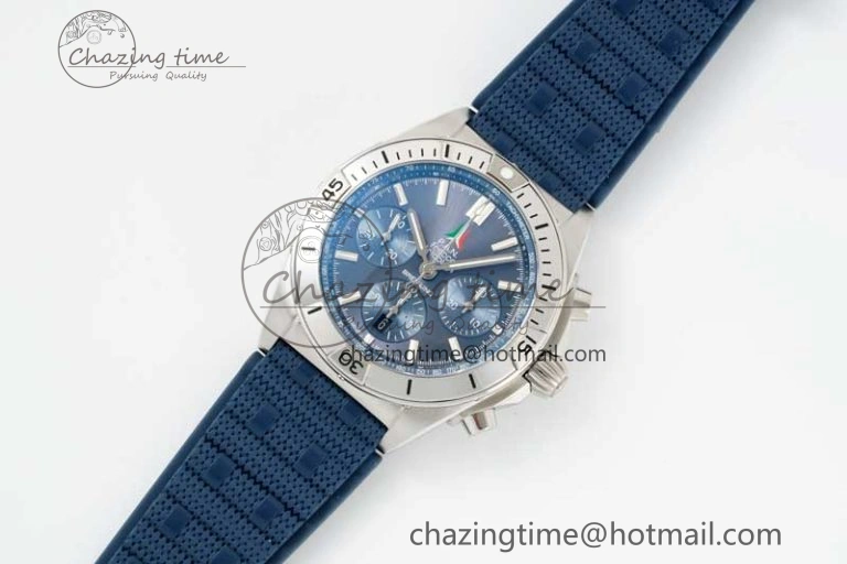 WaterResistant Chronomat B01 42mm SS TF 1:1 Best Edition Blue Dial on Blue Rubber Strap A 5525