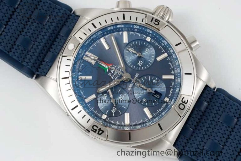 WaterResistant Chronomat B01 42mm SS TF 1:1 Best Edition Blue Dial on Blue Rubber Strap A 5525