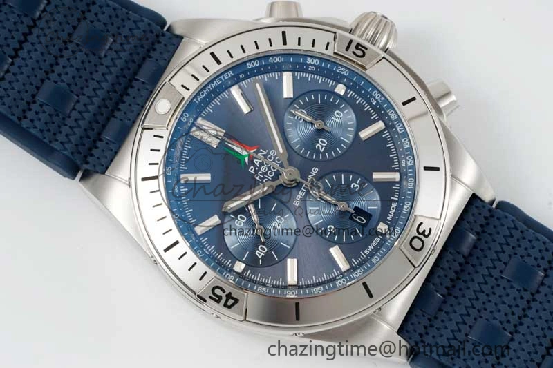 WaterResistant Chronomat B01 42mm SS TF 1:1 Best Edition Blue Dial on Blue Rubber Strap A 5525