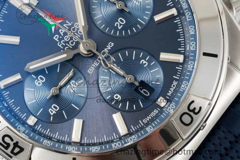 WaterResistant Chronomat B01 42mm SS TF 1:1 Best Edition Blue Dial on Blue Rubber Strap A 5525