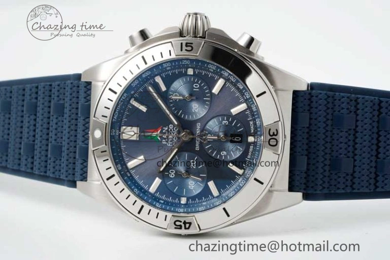 WaterResistant Chronomat B01 42mm SS TF 1:1 Best Edition Blue Dial on Blue Rubber Strap A 5525