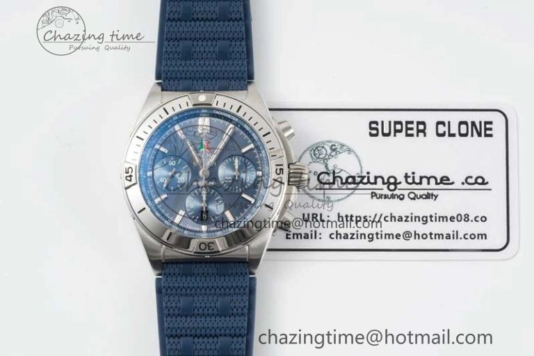 WaterResistant Chronomat B01 42mm SS TF 1:1 Best Edition Blue Dial on Blue Rubber Strap A 5525