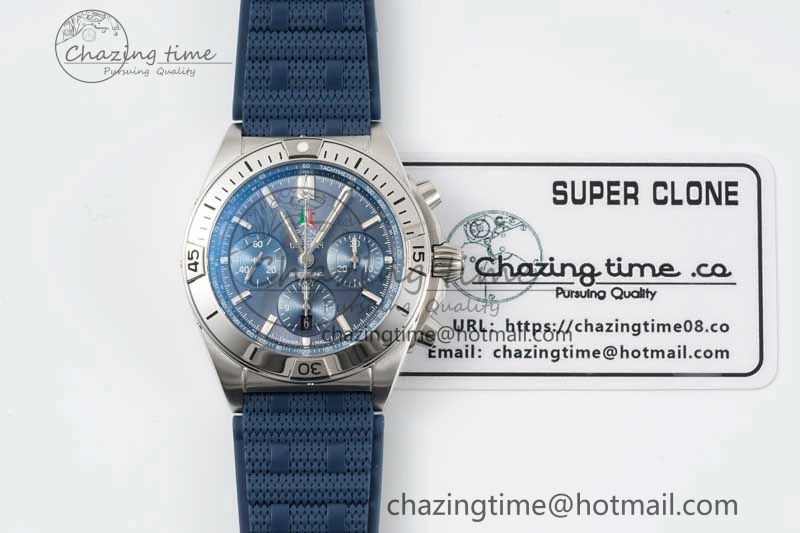 WaterResistant Chronomat B01 42mm SS TF 1:1 Best Edition Blue Dial on Blue Rubber Strap A 5525