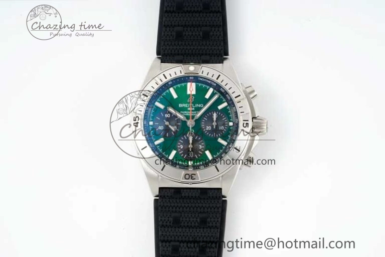 Compact Chronomat B01 42mm SS TF 1:1 Best Edition Green Dial on Black Rubber Strap A 5526
