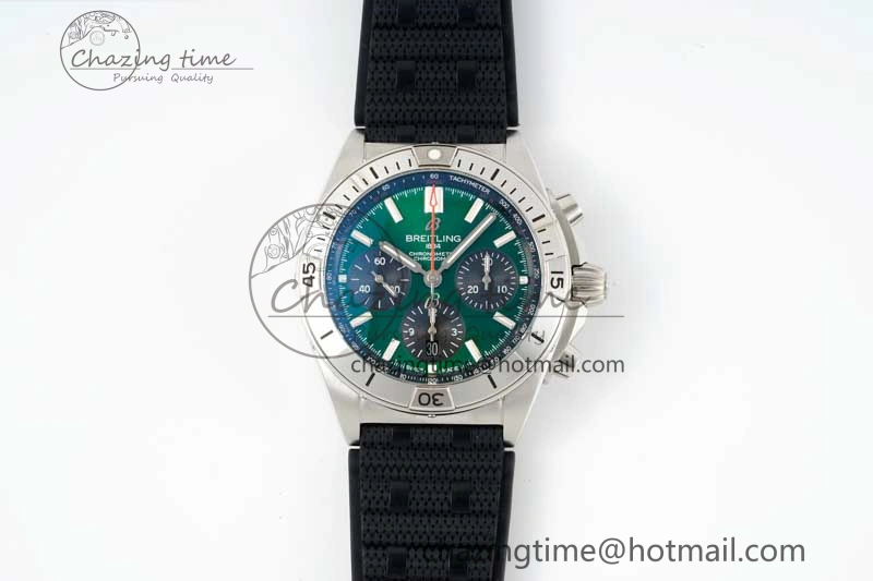 Compact Chronomat B01 42mm SS TF 1:1 Best Edition Green Dial on Black Rubber Strap A 5526