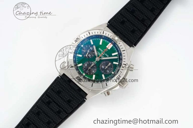 Compact Chronomat B01 42mm SS TF 1:1 Best Edition Green Dial on Black Rubber Strap A 5526