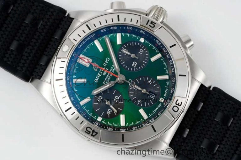 Compact Chronomat B01 42mm SS TF 1:1 Best Edition Green Dial on Black Rubber Strap A 5526