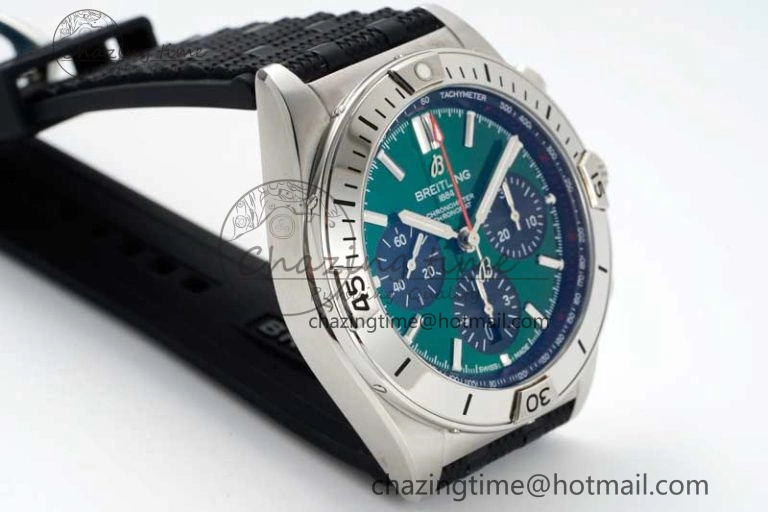 Compact Chronomat B01 42mm SS TF 1:1 Best Edition Green Dial on Black Rubber Strap A 5526