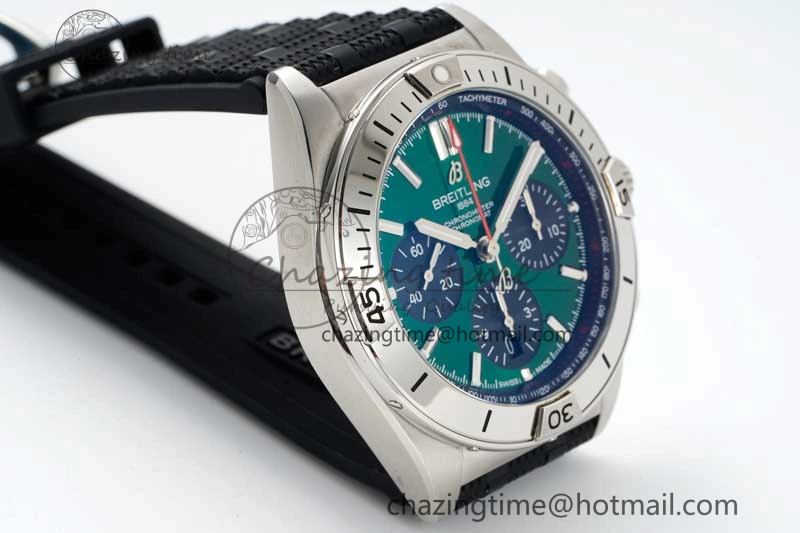 Compact Chronomat B01 42mm SS TF 1:1 Best Edition Green Dial on Black Rubber Strap A 5526