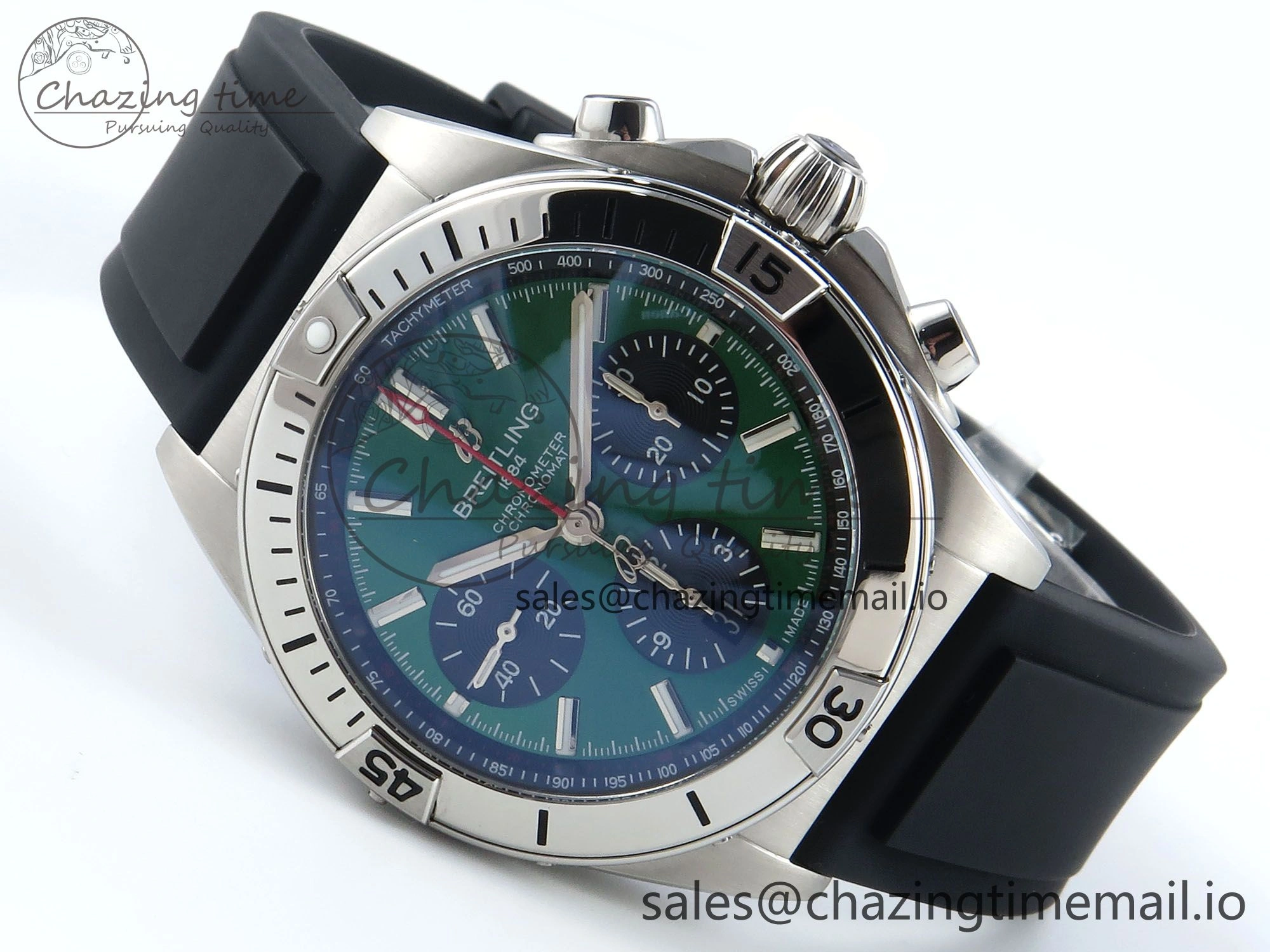 Chronomat B01 42mm SS TF 1:1 Best Edition Green Black Dial on Black Rubber Strap A7750 V Bold 5448