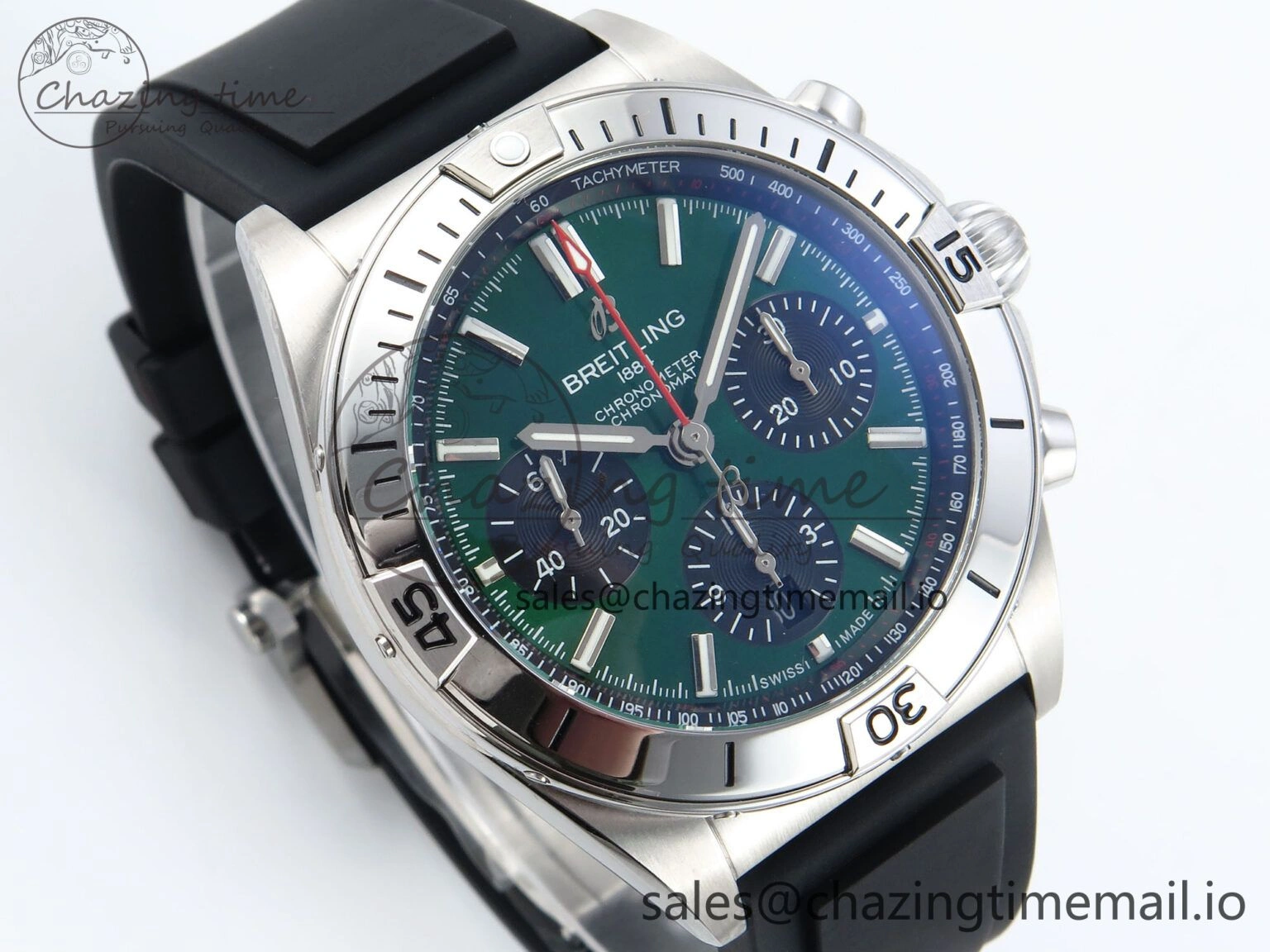 Chronomat B01 42mm SS TF 1:1 Best Edition Green Black Dial on Black Rubber Strap A7750 V Bold 5448