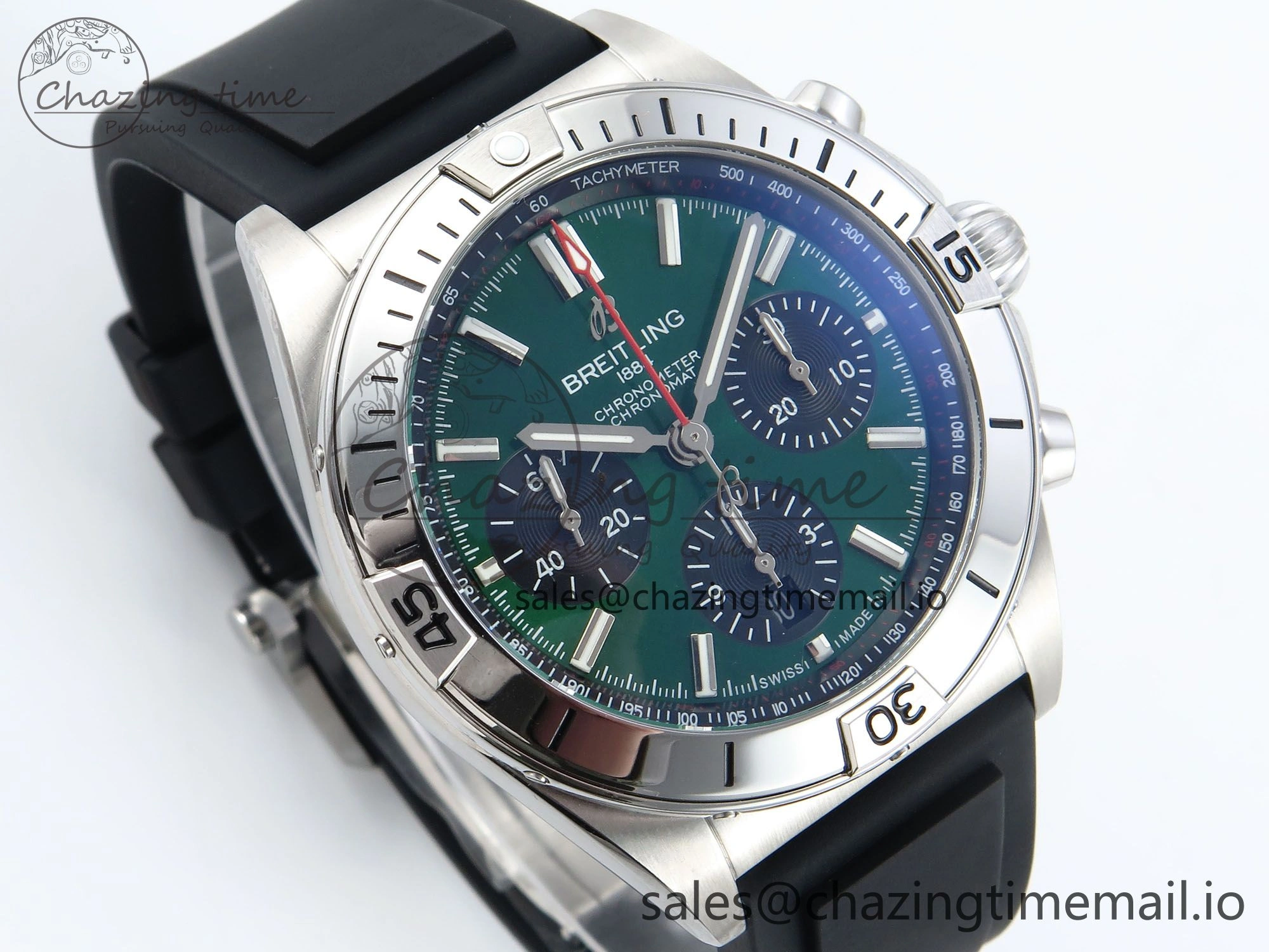 Chronomat B01 42mm SS TF 1:1 Best Edition Green Black Dial on Black Rubber Strap A7750 V Bold 5448