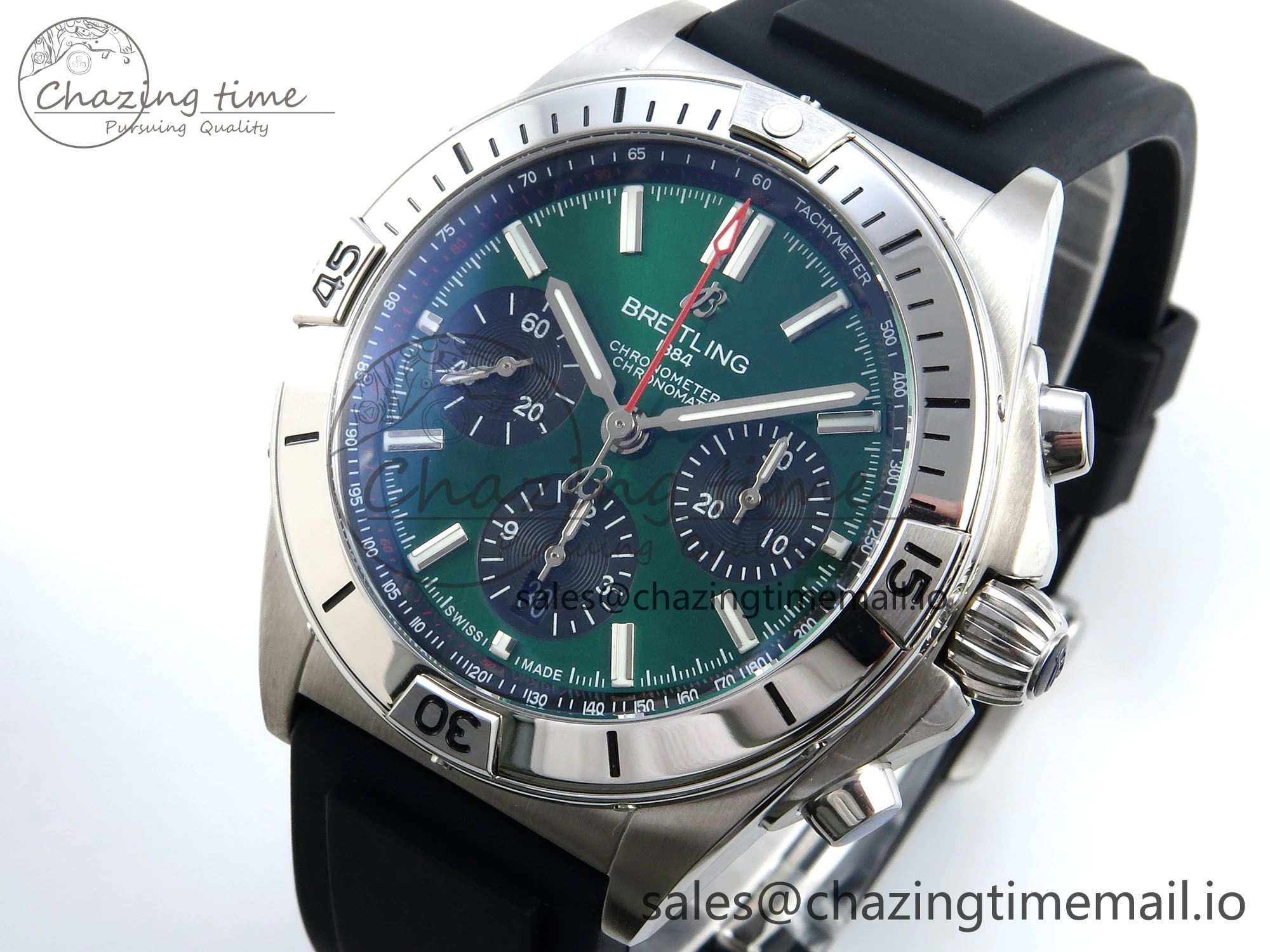 Chronomat B01 42mm SS TF 1:1 Best Edition Green Black Dial on Black Rubber Strap A7750 V Bold 5448