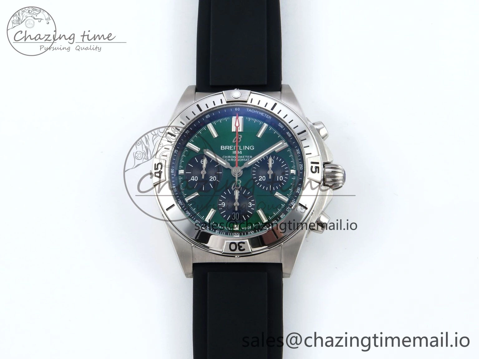 Chronomat B01 42mm SS TF 1:1 Best Edition Green Black Dial on Black Rubber Strap A7750 V Bold 5448