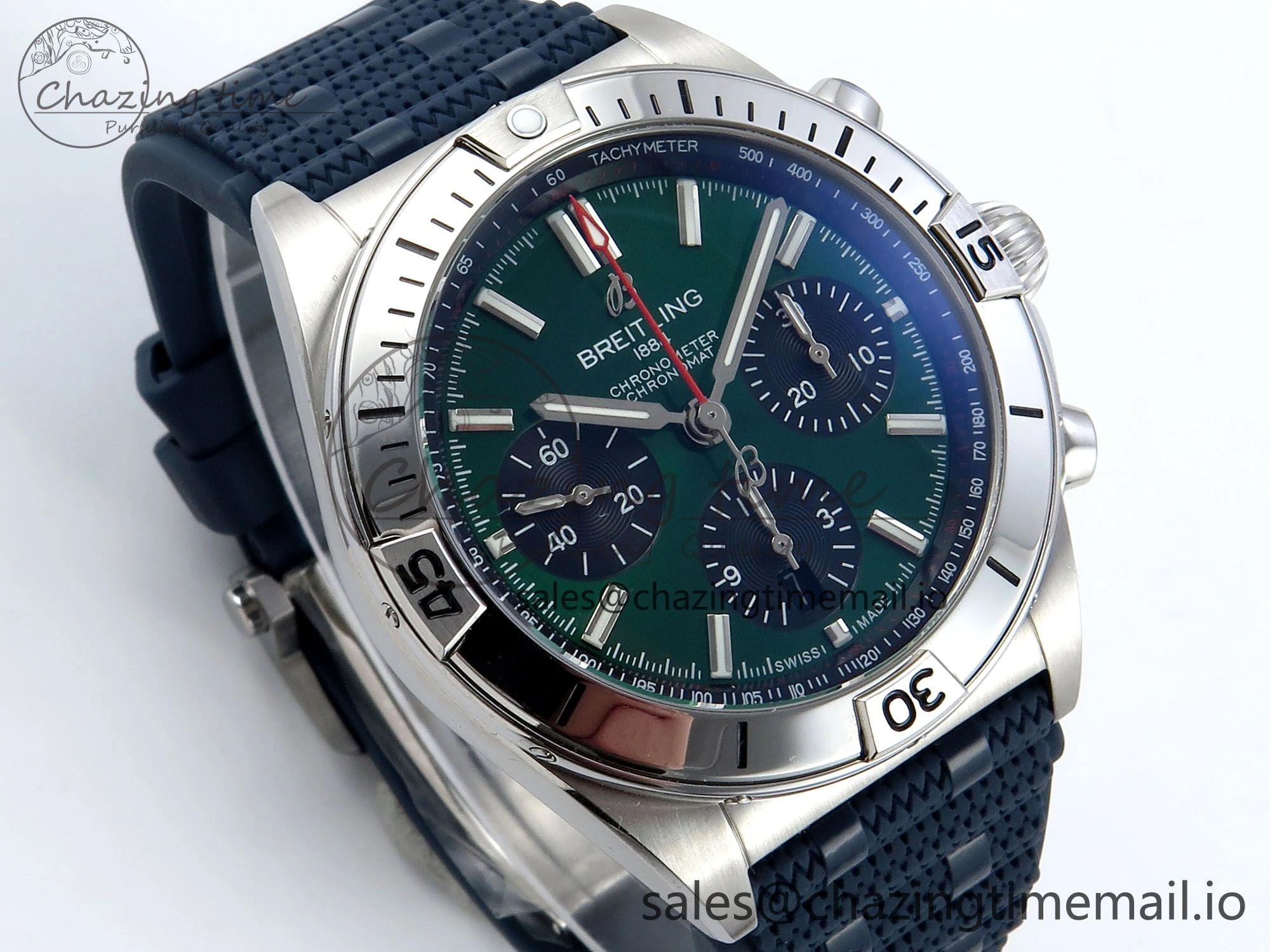 Trendsetting Chronomat B01 42mm SS TF 1:1 Best Edition Green Black Dial on Blue Rouleaux Strap A7750 V 5437