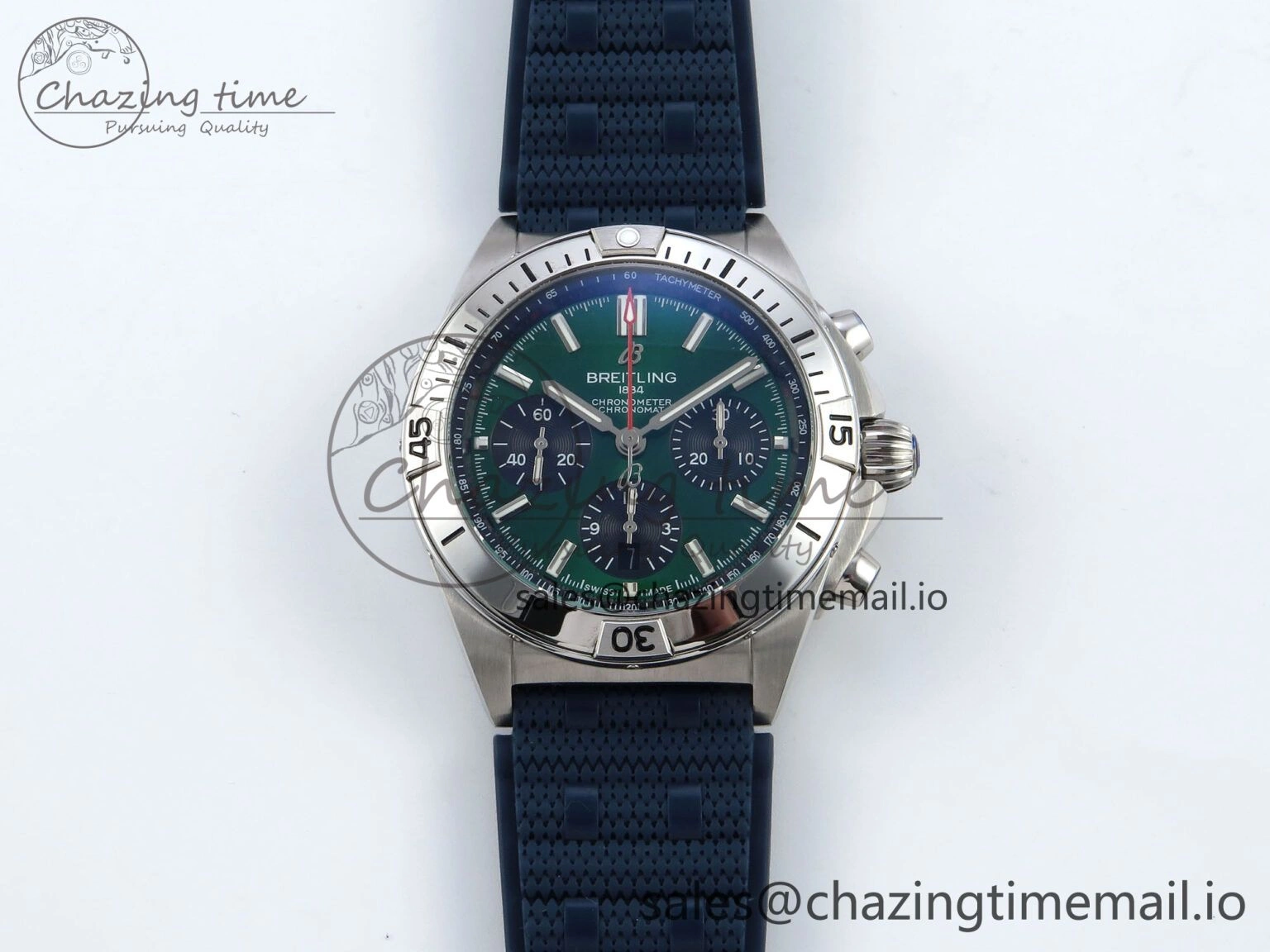 Trendsetting Chronomat B01 42mm SS TF 1:1 Best Edition Green Black Dial on Blue Rouleaux Strap A7750 V 5437